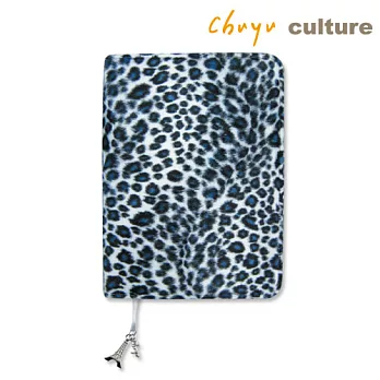 珠友 A5/25K 多功能書衣/書皮/手帳衣-絨毛豹紋藍白