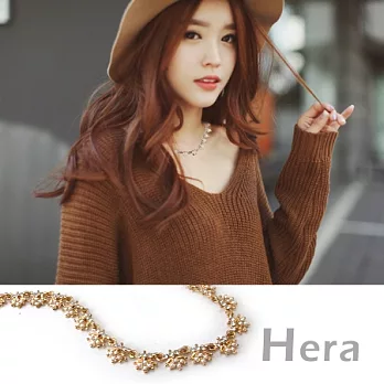 【Hera】赫拉 珍珠水鑽花朵短項鍊/鎖骨鍊(魅影金)