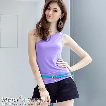 【Mirror米洛時尚】 斜肩舒棉俏麗上衣MIT台灣製造M淺紫