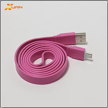 彩色大麵條扁線-Micro USB通用傳輸充電線（粉紅色）