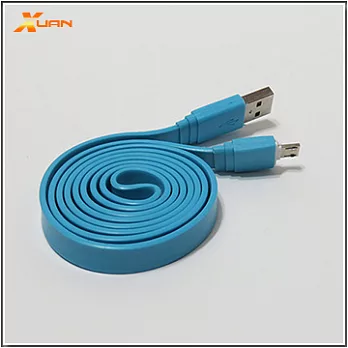 彩色大麵條扁線-Micro USB通用傳輸充電線（藍色）