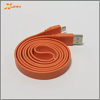 彩色大麵條扁線-Micro USB通用傳輸充電線（橘色）