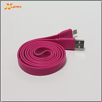 彩色大麵條扁線-Micro USB通用傳輸充電線（桃紅色）