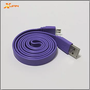 彩色大麵條扁線-Micro USB通用傳輸充電線（紫色）