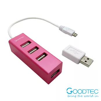 Goodtec 手機電腦兩用 OTG micro USB 4port Hub時尚粉