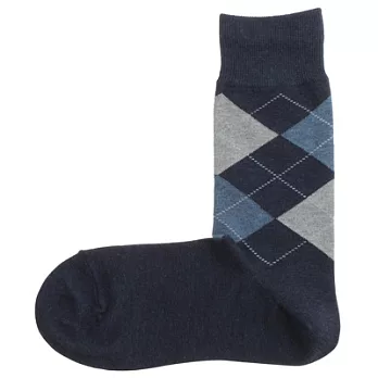 [MUJI 無印良品]直角襪男棉混菱格紋襪深藍紋樣25~27cm