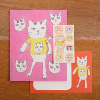 【oriental berry】手繪風信封/信紙(貓咪T恤)