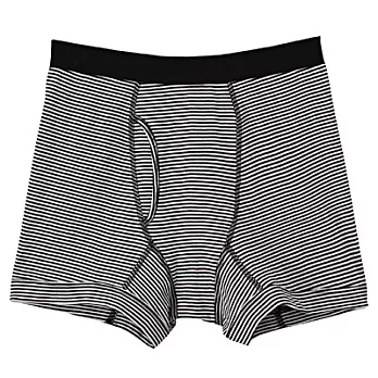 [MUJI 無印良品]男有機棉針織前開拳擊內褲L黑橫紋