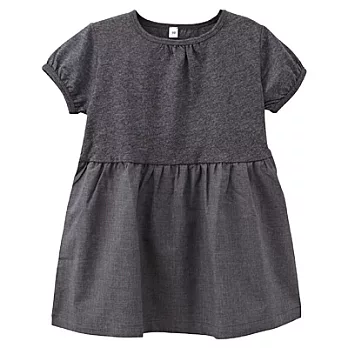 [MUJI 無印良品]女幼有機棉針織拼接短袖長版衫90墨灰