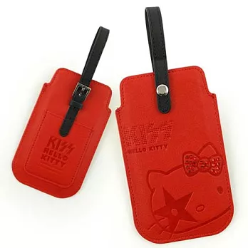 KISS HELLO KITTY 4.7吋通用水鑽壓紋針扣提帶皮革手機袋熱情紅