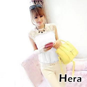 【Hera】赫拉蕾絲勾花珍珠拼接寬鬆無袖雪紡衫(三色任選)白色