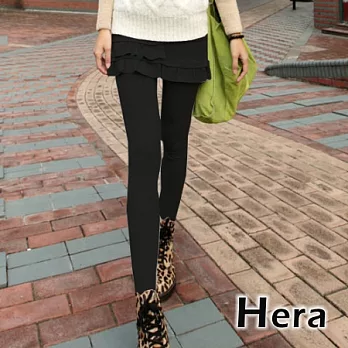 【Hera】赫拉 純色荷葉花邊假兩件打底裙褲(三色任選)黑色
