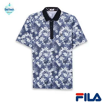 FILA男仕印花時尚POLO衫1PON-1207-NV-L學院藍