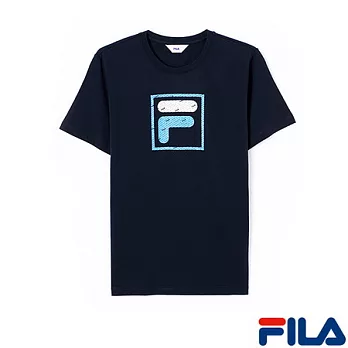 FILA男仕LOGO合身版T恤1TEN-1521-NV-M運動藍