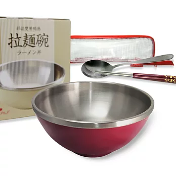 牛頭牌彩晶雙層隔熱拉麵碗筷子組合-(紅紅)