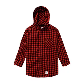 【CACO】CACO SURF．美式休閒．牛仔補釘格紋連帽長袖襯衫(男)M深紅