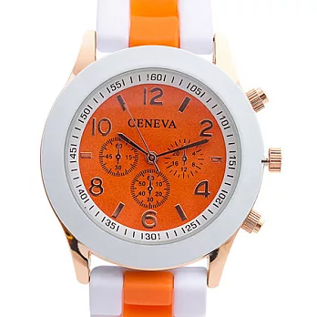 Watch123 雙色馬卡龍 爆款輕甜時尚果凍腕錶-蜜橙橘