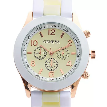 Watch123 雙色馬卡龍 爆款輕甜時尚果凍腕錶-海芋黃