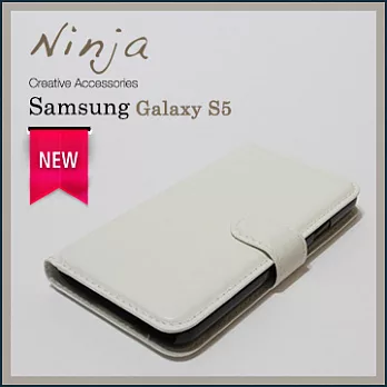 【東京御用Ninja】Samsung Galaxy S5荔枝紋側掀式可插卡立架型保護皮套（白色）