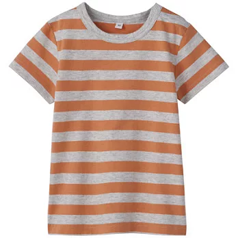 [MUJI 無印良品]男幼有機棉每日兒童服橫紋短袖T恤100煙燻淺橘橫紋