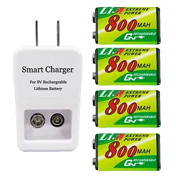 GN奇恩 9V 鋰充電池充電器組(充電器+鋰電池4顆)