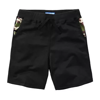 【CACO】CACO ST．美式街頭．迷彩配色棉短褲 (男)L黑