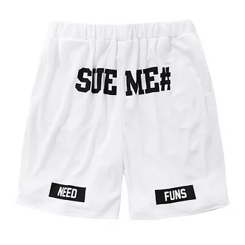 【CACO】CACO ST．美式街頭．星星字母運動短褲(男)S白