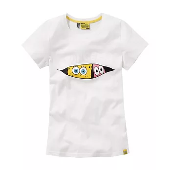 【CACO】海綿寶寶．授權款．海綿寶寶窺視短T(女)M白