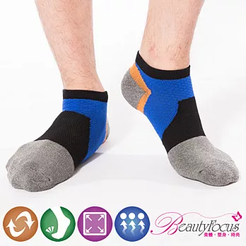 【BeautyFocus】竹炭萊卡護足加壓運動機能船型襪0618-藍色