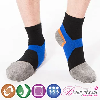 【BeautyFocus】竹炭萊卡運動型護足加壓1/2短襪0619-藍色