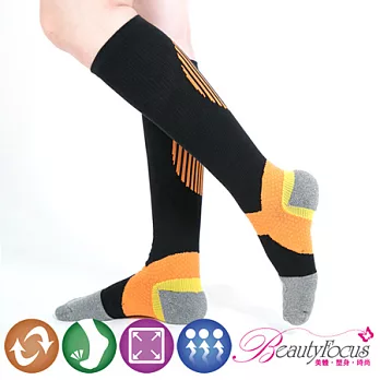 【BeautyFocus】竹炭萊卡運動型護足加壓中統襪0620-橘色