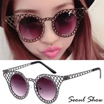 Seoul Show 來自星星的你全智賢千頌伊 貓眼金屬鏤空太陽眼鏡槍灰色