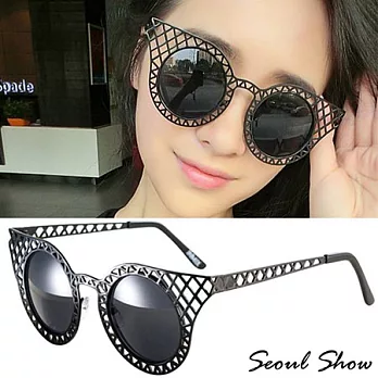 Seoul Show 來自星星的你全智賢千頌伊 貓眼金屬鏤空太陽眼鏡黑色