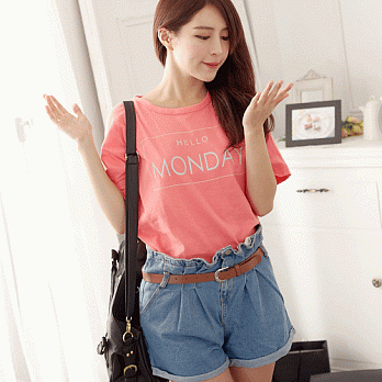 【韓國連線】。韓國空運 休閒自然星期一T恤上衣 梅粉系