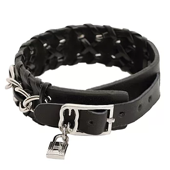 A+ accessories 皮帶鎖扣金屬鍊皮革手環 (黑)