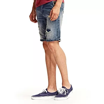 【CACO】CACO SURF．美式休閒．配布迷彩牛仔短褲(男)M藍色