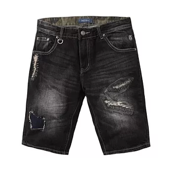 【CACO】NAVY．獨家經銷． 黑破壞水洗牛仔短褲(男)L黑