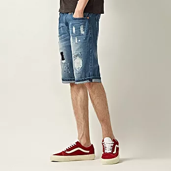 【CACO】NAVY．獨家經銷． 破壞潑漆牛仔短褲(男)M淺藍