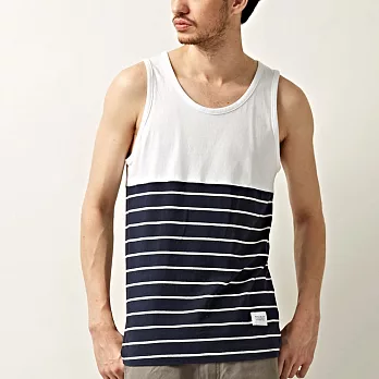 【CACO】NAVY．獨家經銷．拼接條紋背心(男)M白