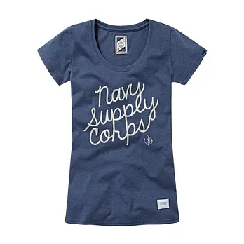 【CACO】NAVY．獨家經銷．鏈目繡草寫短T(女)S花紗藍