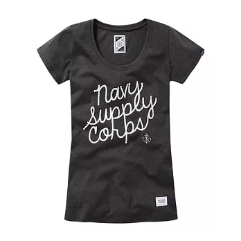 【CACO】NAVY．獨家經銷．鏈目繡草寫短T(女)S黑麻灰