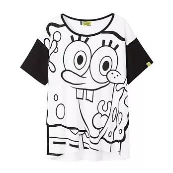 【CACO】海綿寶寶．授權款．海綿寶寶線條寬版短T(女)FREE白