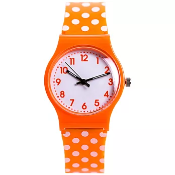 Watch-123 愛戀點點-夏日繽紛歡樂多彩軟膠腕錶(甜橙橘)