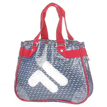 FILA 透明大型橫式單肩手提袋透明底藍LOGO
