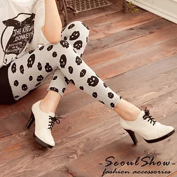 Seoul Show 輕搖滾骷髏圖案刷毛九分內搭褲-灰底款