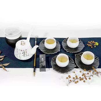 [Tales × 故宮] 故宮神話｜ 點墨-自敘帖品茗4人茶具組(1壺4杯4碟1茶海, 附1毛筆1墨水)