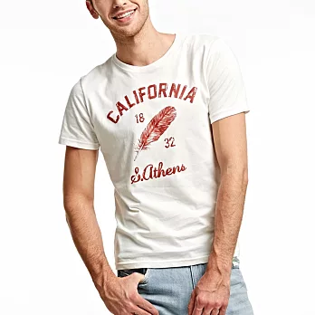 【CACO】CACO SURF．美式休閒．刷舊感羽毛短T(男)S白