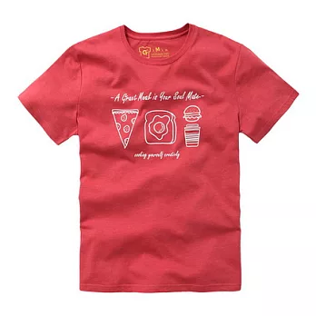 【CACO】GRAPHIC T．設計圖像．美式食物膠印短T(男)S花紗紅