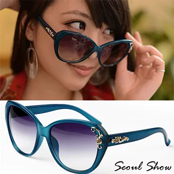 Seoul Show 巴洛克奢華雕花玫瑰太陽眼鏡9335藍綠色