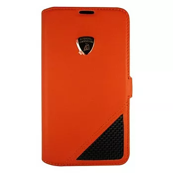 Lamborghini藍寶堅尼 Samsung S5 AV D6 側掀真皮皮套(橘)